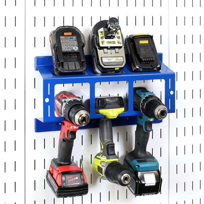Wall Control Drill Holder Power Tool Storage Rack - Compact Impact Drill Battery Power Tool Pegboard Organizer Pegboard (Blue) - Image 2